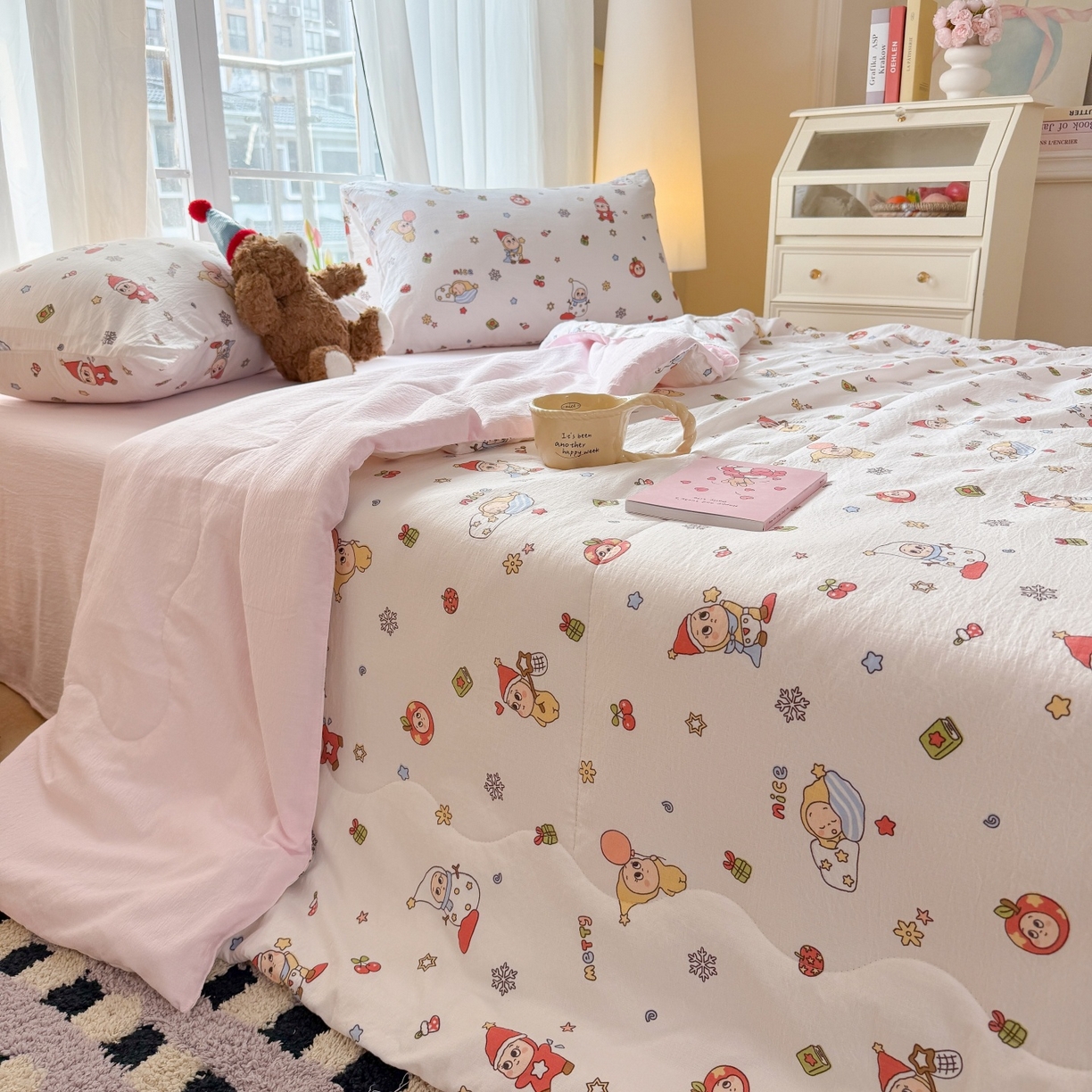 91家纺网 家纺一手货源 找家纺 温眠家纺 2026新款针织泡芙双层纱夏被四件套 礼物盒