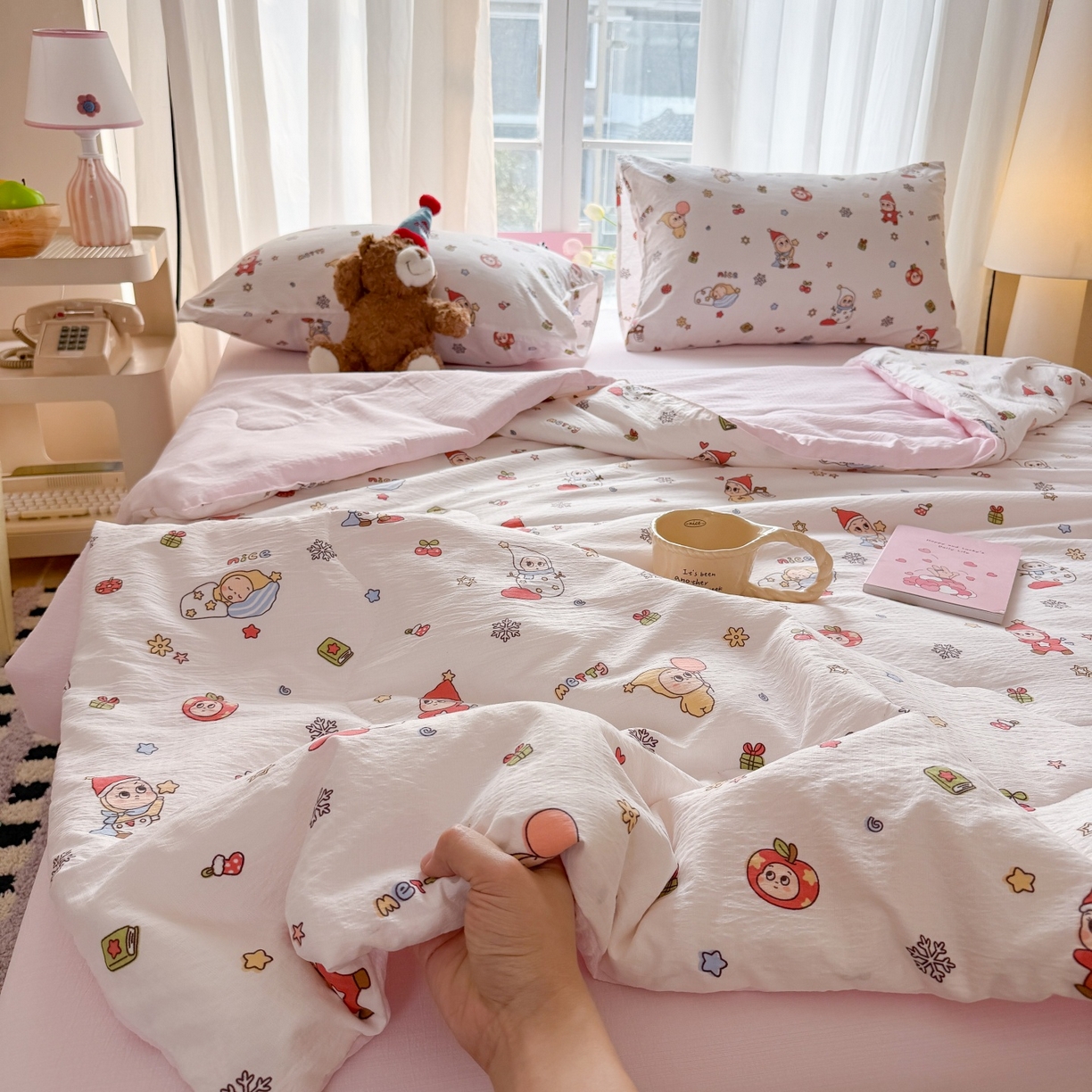 91家纺网 家纺一手货源 找家纺 温眠家纺 2026新款针织泡芙双层纱夏被四件套 礼物盒