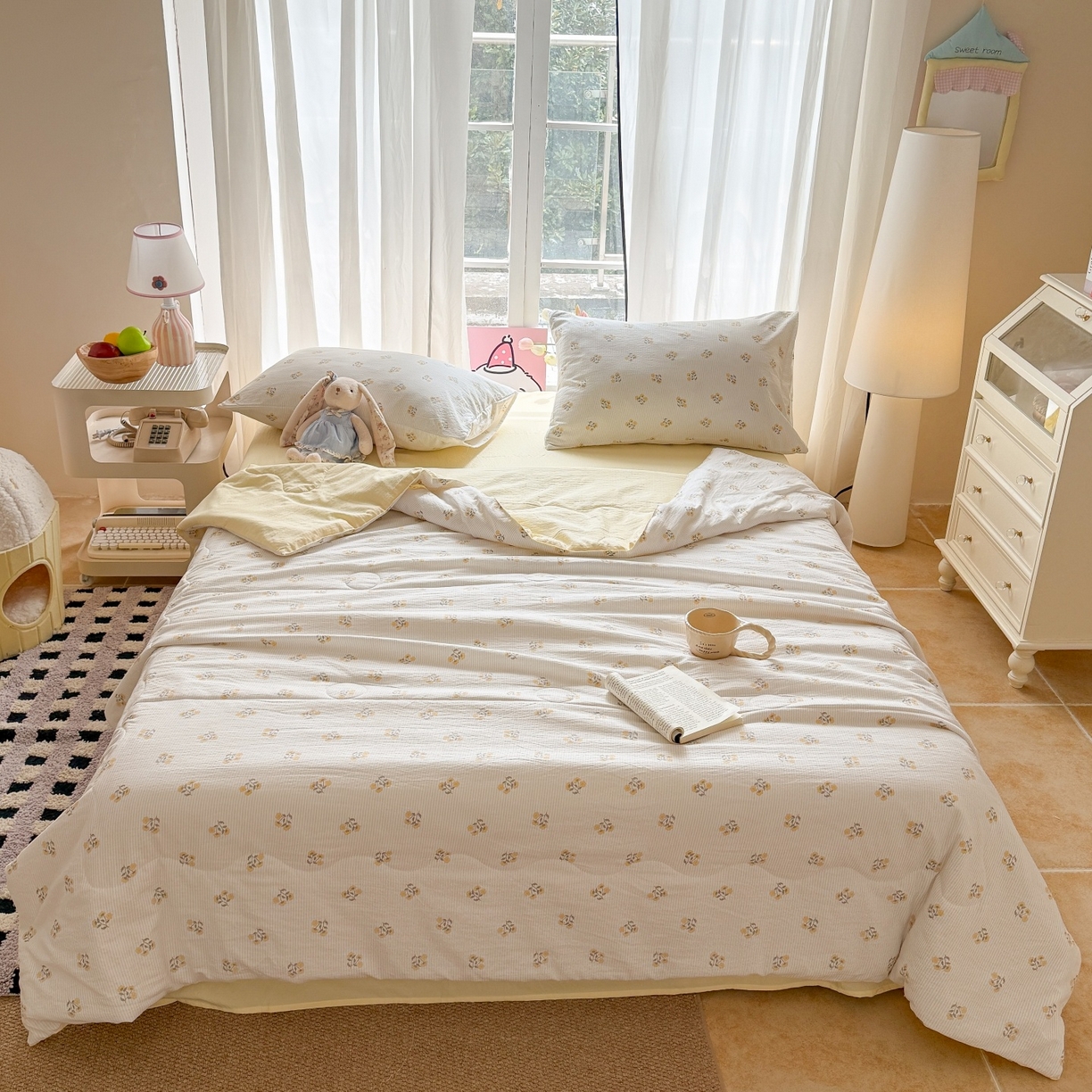 91家纺网 家纺一手货源 找家纺 温眠家纺 2026新款针织泡芙双层纱夏被四件套 花织