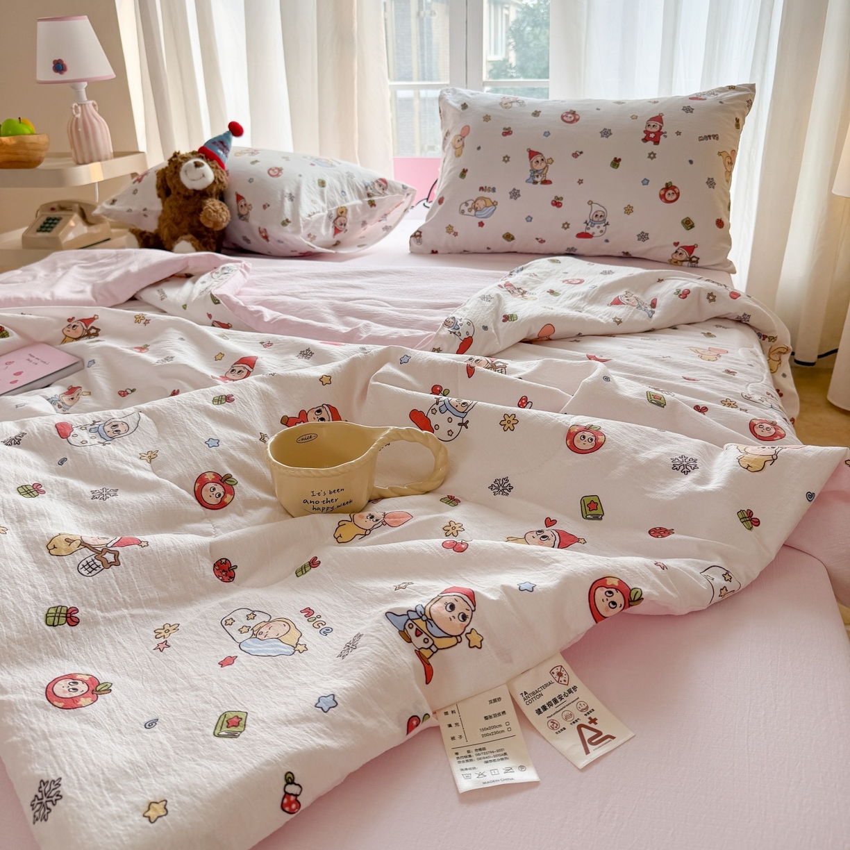 91家纺网 家纺一手货源 找家纺 温眠家纺 2026新款针织泡芙双层纱夏被四件套 礼物盒