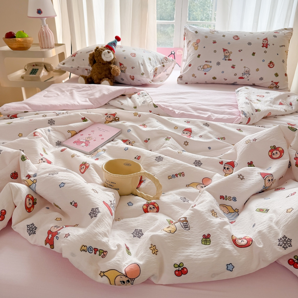 91家纺网 家纺一手货源 找家纺 温眠家纺 2026新款针织泡芙双层纱夏被四件套 礼物盒