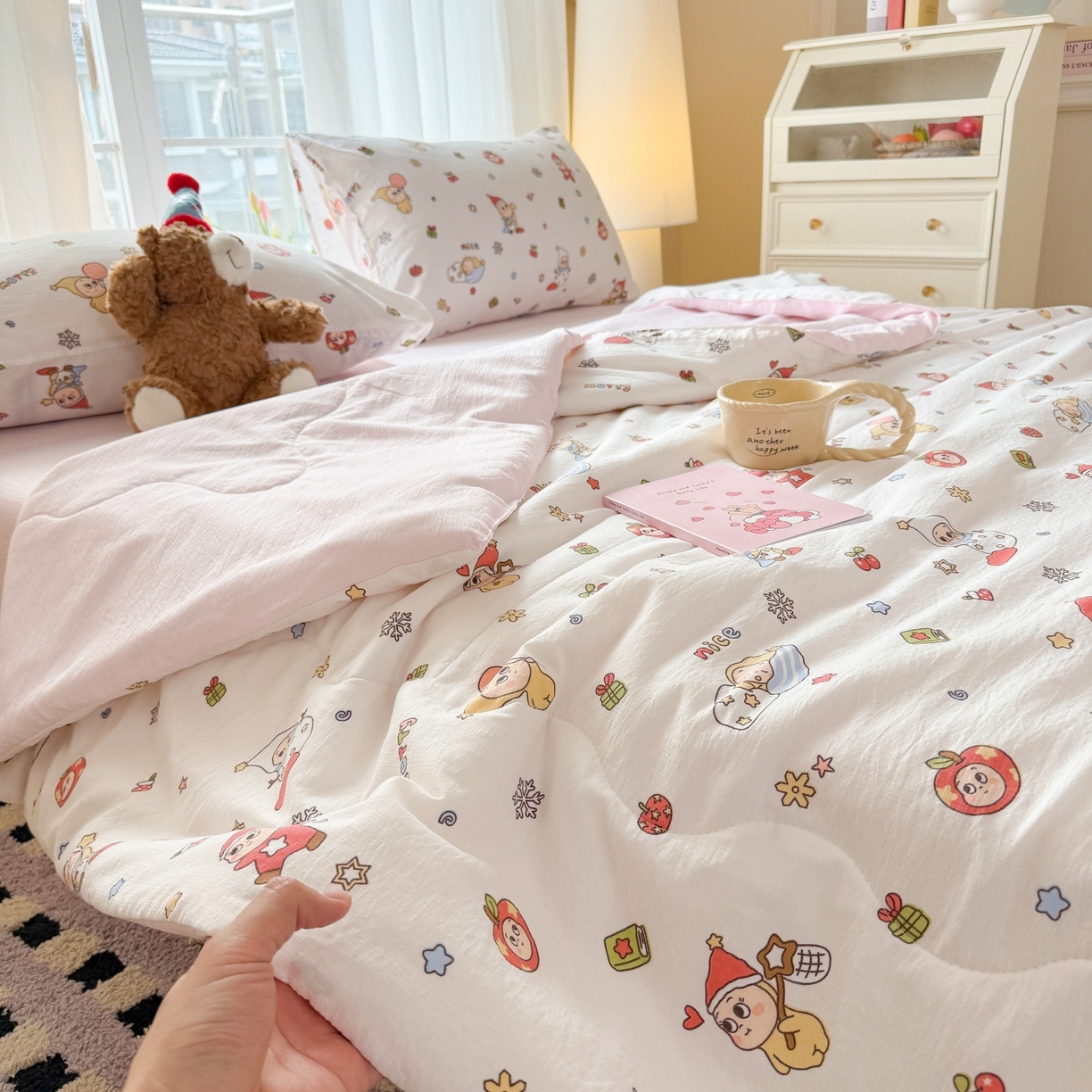 91家纺网 家纺一手货源 找家纺 温眠家纺 2026新款针织泡芙双层纱夏被四件套 礼物盒