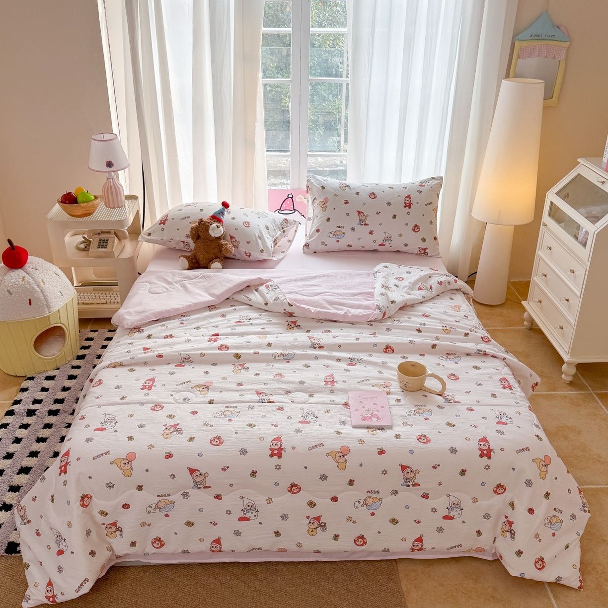 91家纺网 家纺一手货源 找家纺 温眠家纺 2026新款针织泡芙双层纱夏被四件套 礼物盒