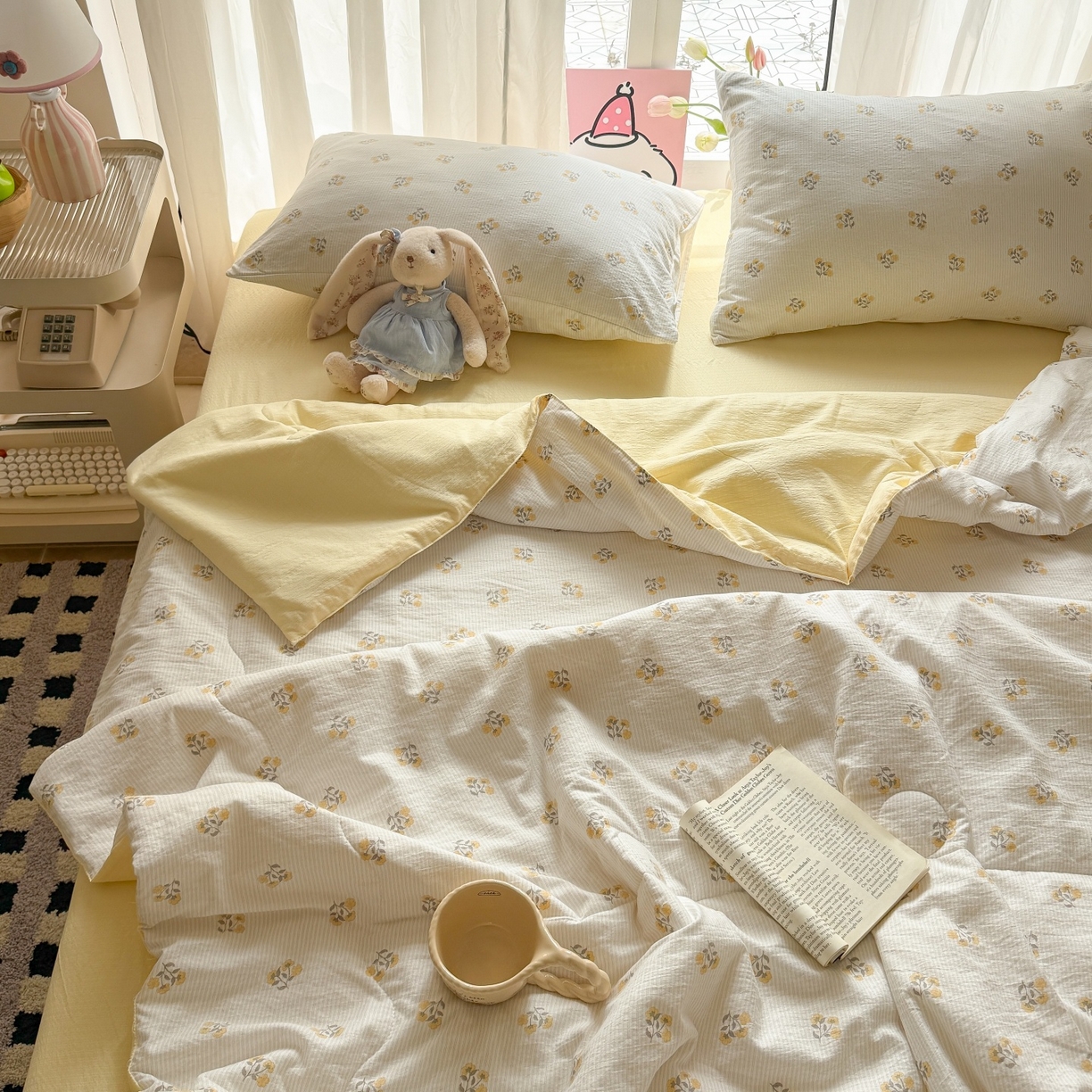 91家纺网 家纺一手货源 找家纺 温眠家纺 2026新款针织泡芙双层纱夏被四件套 花织