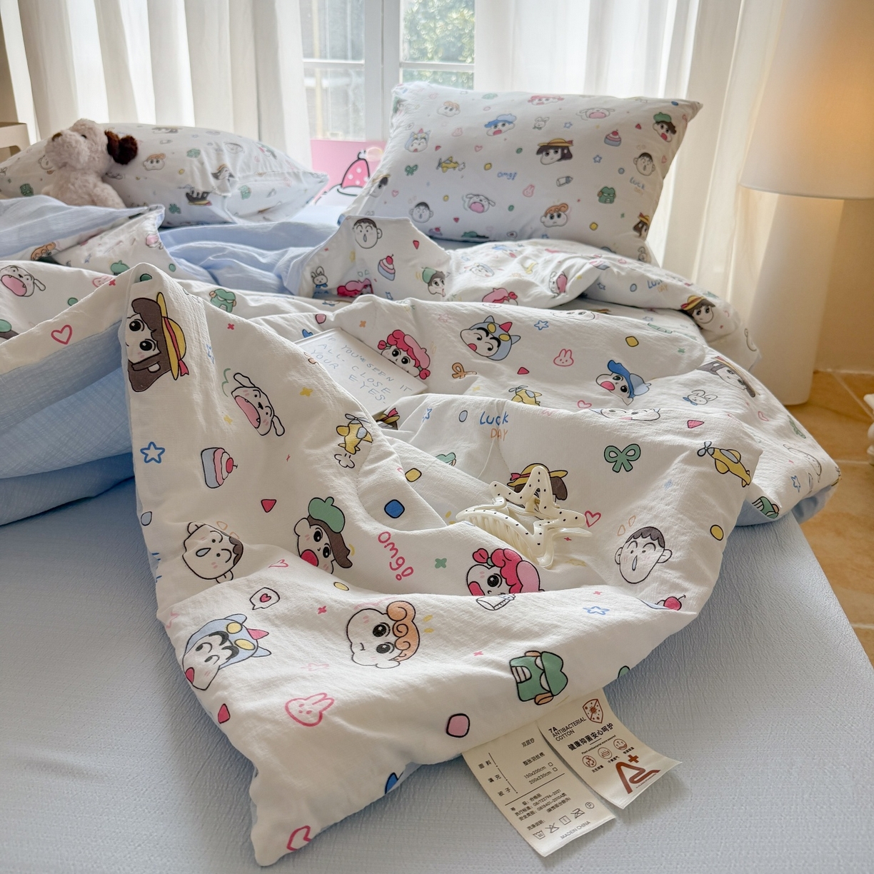 91家纺网 家纺一手货源 找家纺 温眠家纺 2026新款针织泡芙双层纱夏被四件套 童年