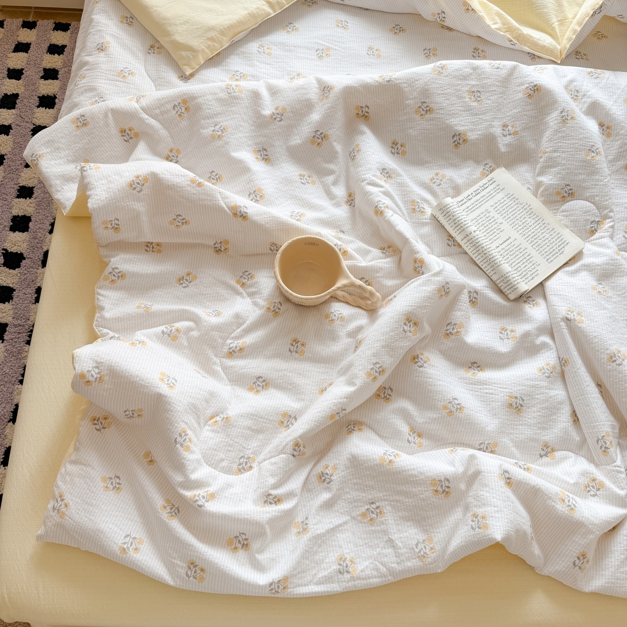 91家纺网 家纺一手货源 找家纺 温眠家纺 2026新款针织泡芙双层纱夏被四件套 花织