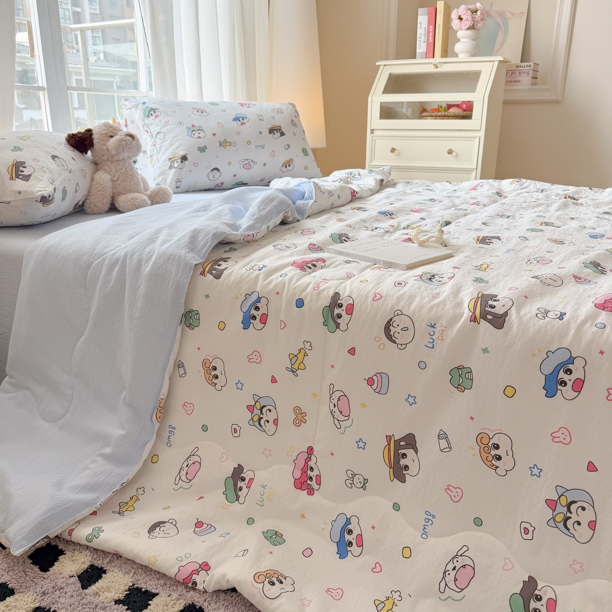 91家纺网 家纺一手货源 找家纺 温眠家纺 2026新款针织泡芙双层纱夏被四件套 童年