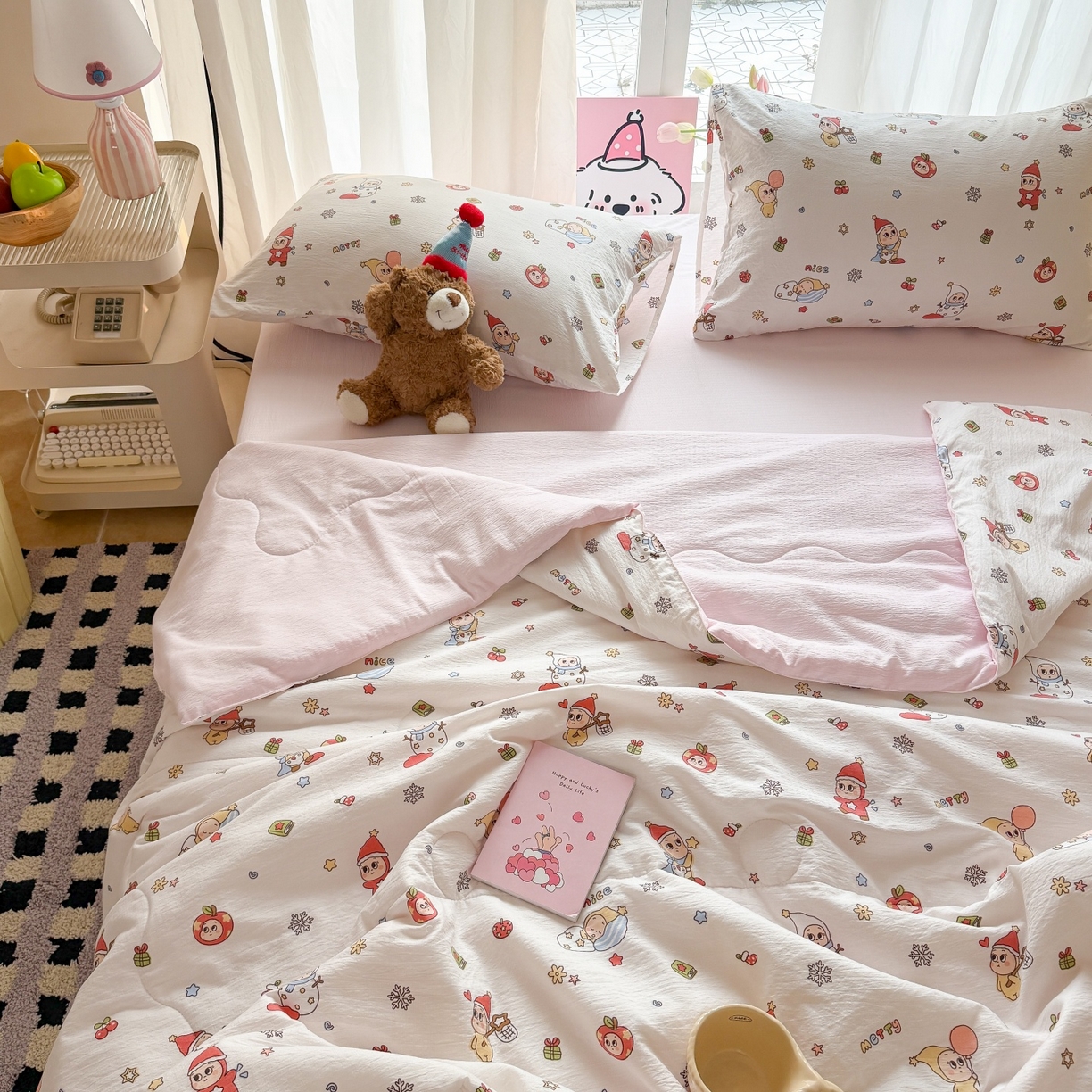 91家纺网 家纺一手货源 找家纺 温眠家纺 2026新款针织泡芙双层纱夏被四件套 礼物盒