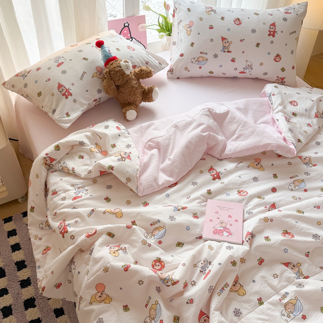 91家纺网 家纺一手货源 找家纺 温眠家纺 2026新款针织泡芙双层纱夏被四件套 礼物盒