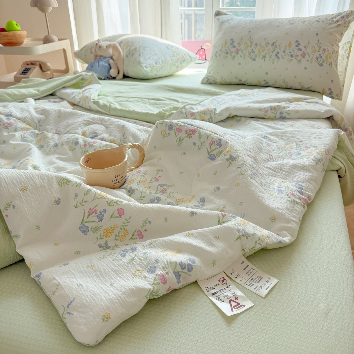 91家纺网 家纺一手货源 找家纺 温眠家纺 2026新款针织泡芙双层纱夏被四件套 小森系