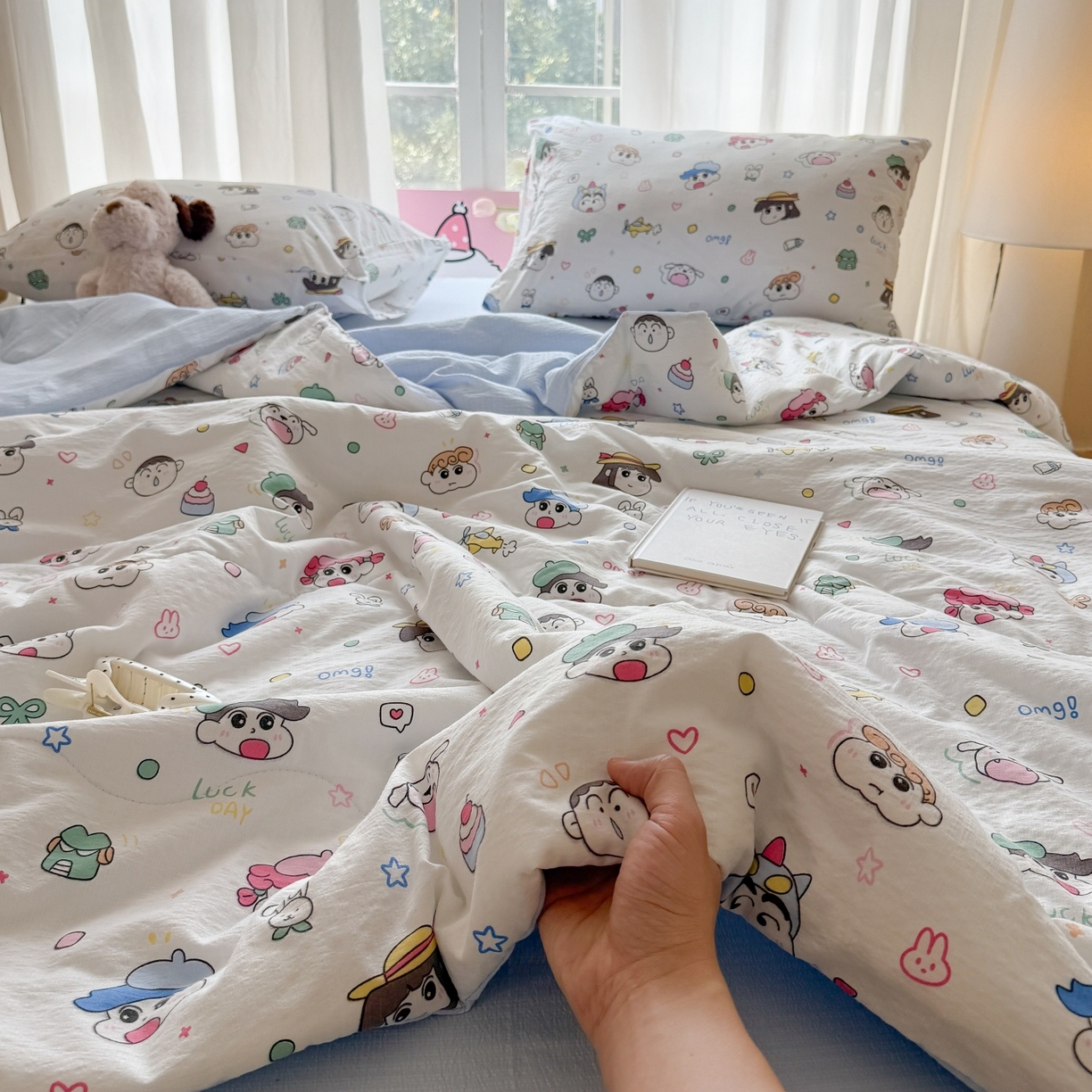 91家纺网 家纺一手货源 找家纺 温眠家纺 2026新款针织泡芙双层纱夏被四件套 童年