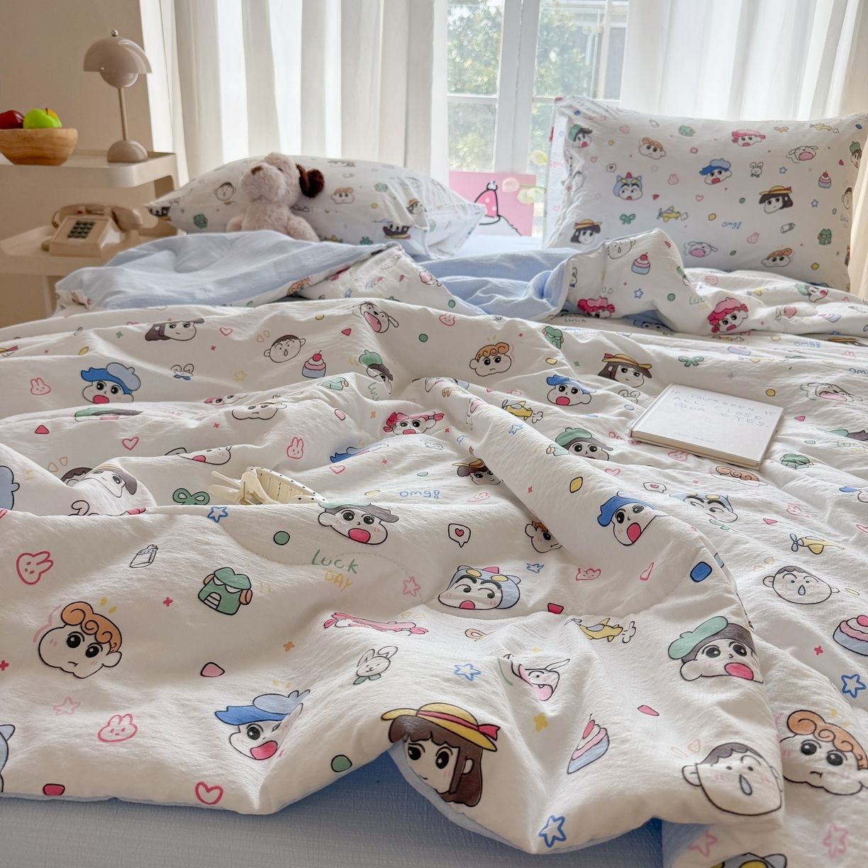 91家纺网 家纺一手货源 找家纺 温眠家纺 2026新款针织泡芙双层纱夏被四件套 童年