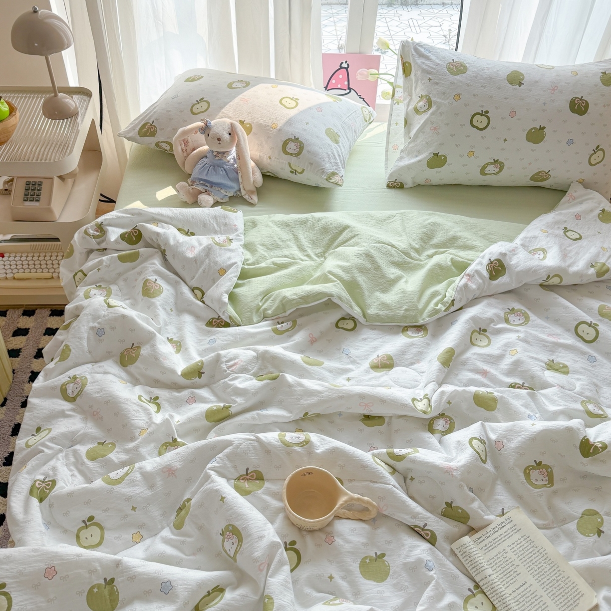 91家纺网 家纺一手货源 找家纺 温眠家纺 2026新款针织泡芙双层纱夏被四件套 甜果乐园