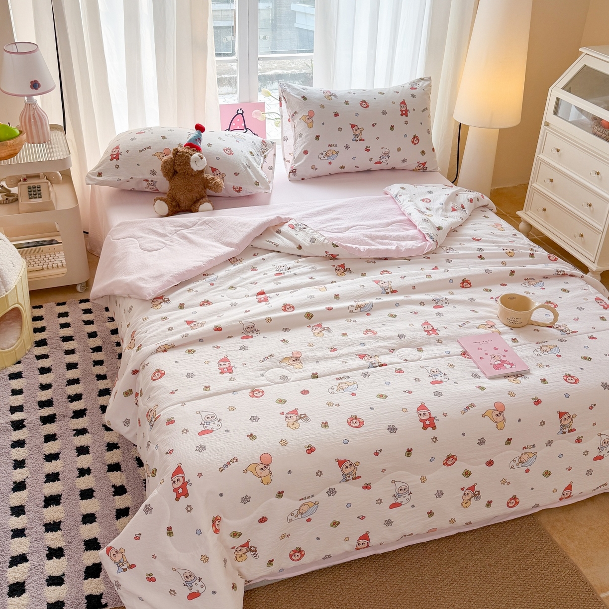 91家纺网 家纺一手货源 找家纺 温眠家纺 2026新款针织泡芙双层纱夏被四件套 礼物盒