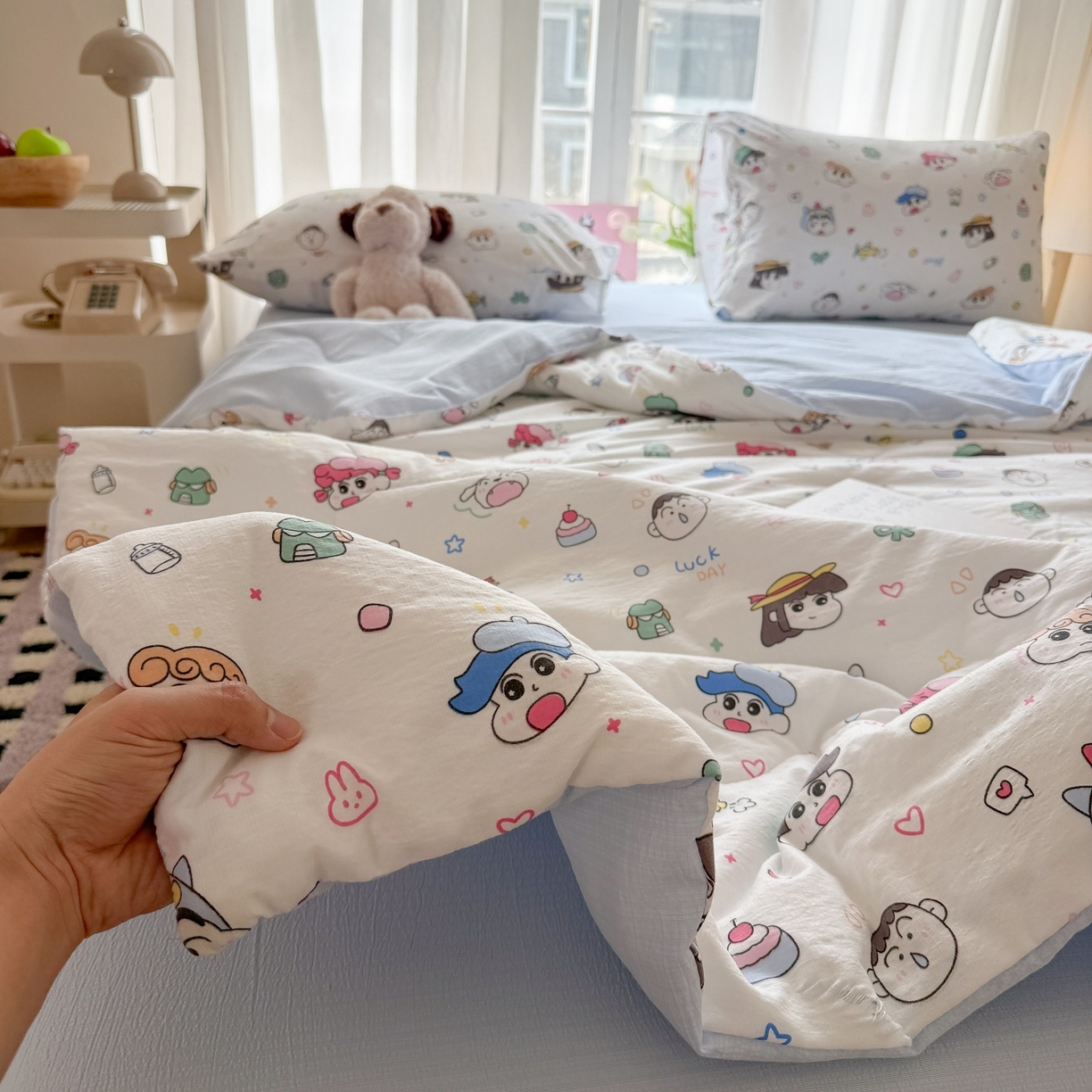 91家纺网 家纺一手货源 找家纺 温眠家纺 2026新款针织泡芙双层纱夏被四件套 童年