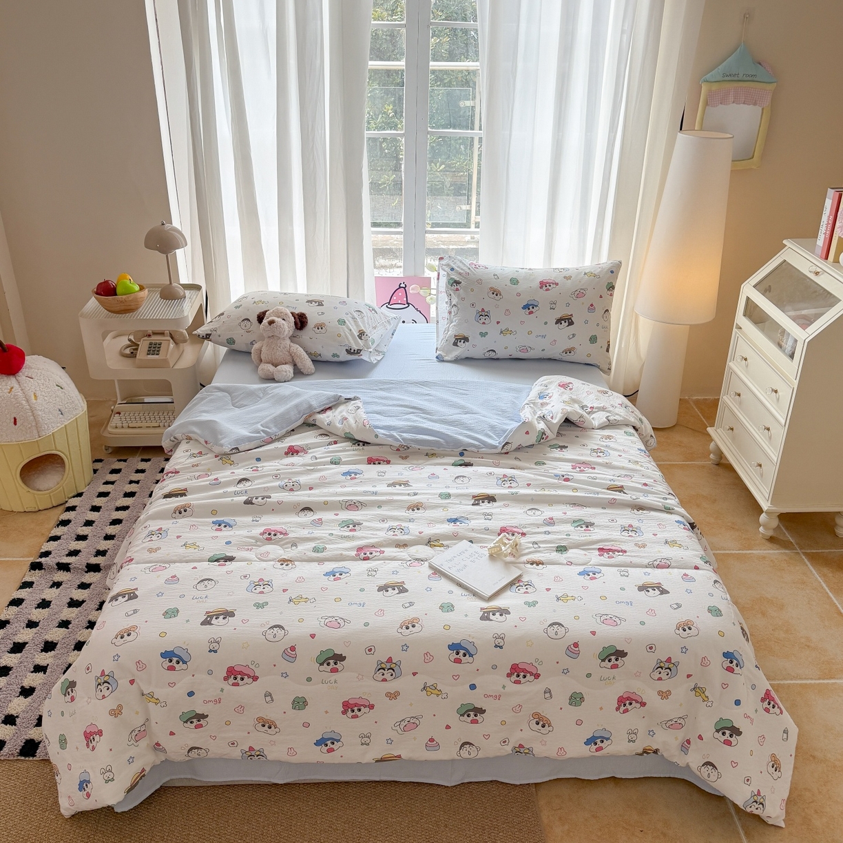 91家纺网 家纺一手货源 找家纺 温眠家纺 2026新款针织泡芙双层纱夏被四件套 童年