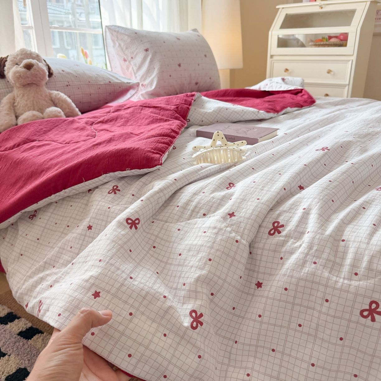 91家纺网 家纺一手货源 找家纺 温眠家纺 2026新款针织泡芙双层纱夏被四件套 星光灿烂