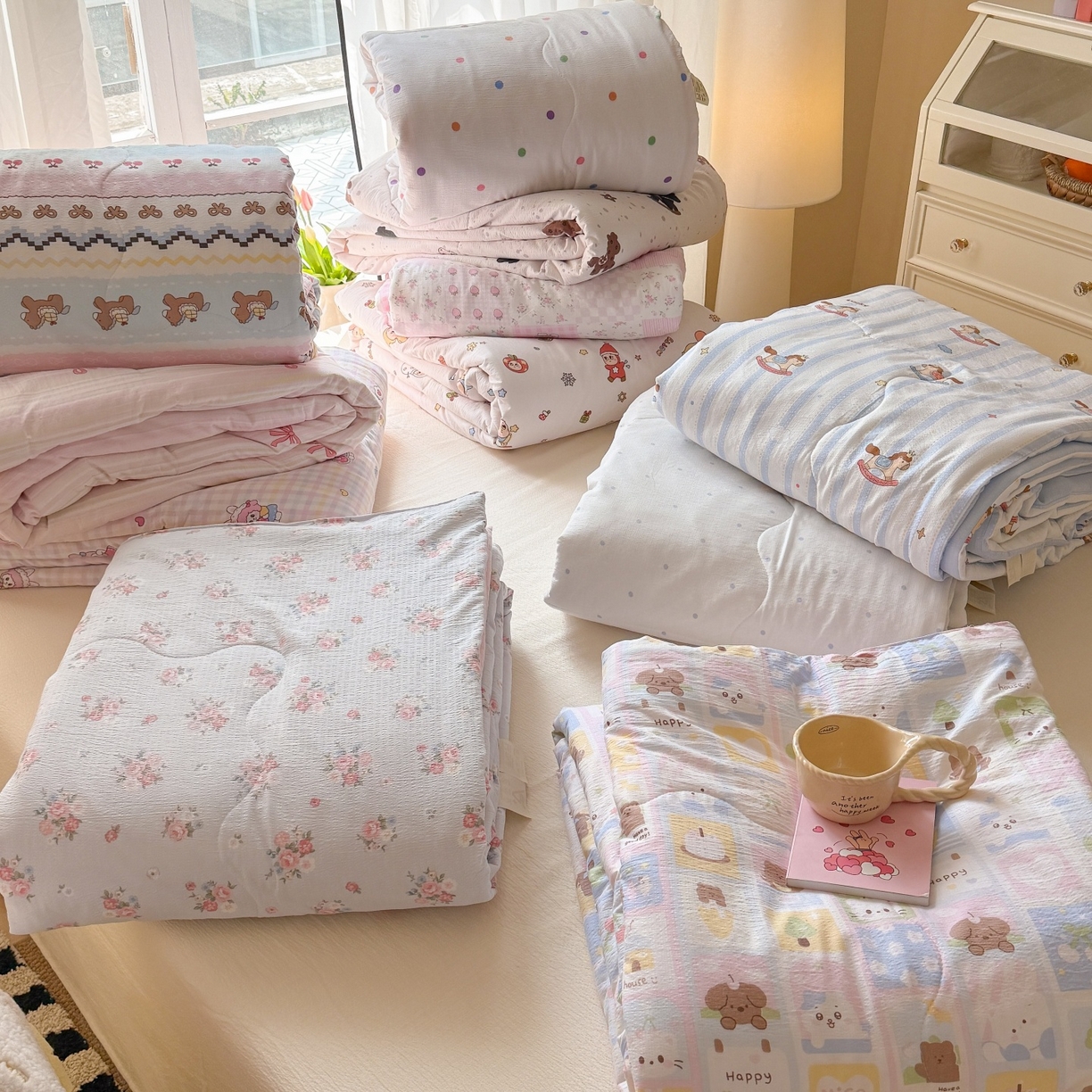 91家纺网 家纺一手货源 找家纺 温眠家纺 2026新款针织泡芙双层纱夏被四件套 组合图