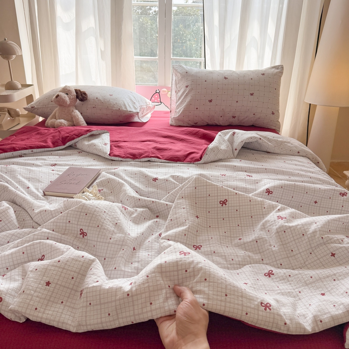 91家纺网 家纺一手货源 找家纺 温眠家纺 2026新款针织泡芙双层纱夏被四件套 星光灿烂