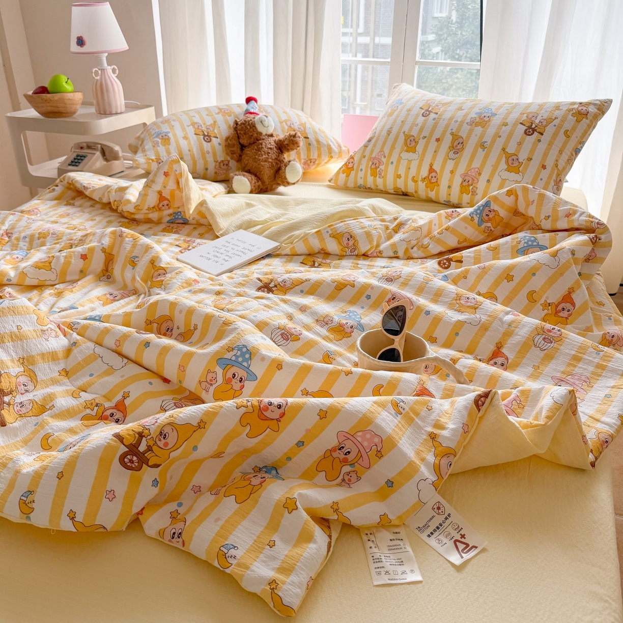 91家纺网 家纺一手货源 找家纺 温眠家纺 2026新款针织泡芙双层纱夏被四件套 魔法精灵