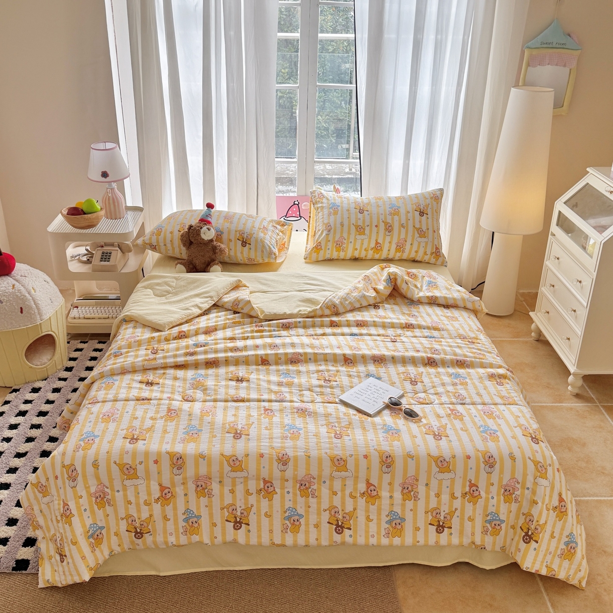 91家纺网 家纺一手货源 找家纺 温眠家纺 2026新款针织泡芙双层纱夏被四件套 魔法精灵