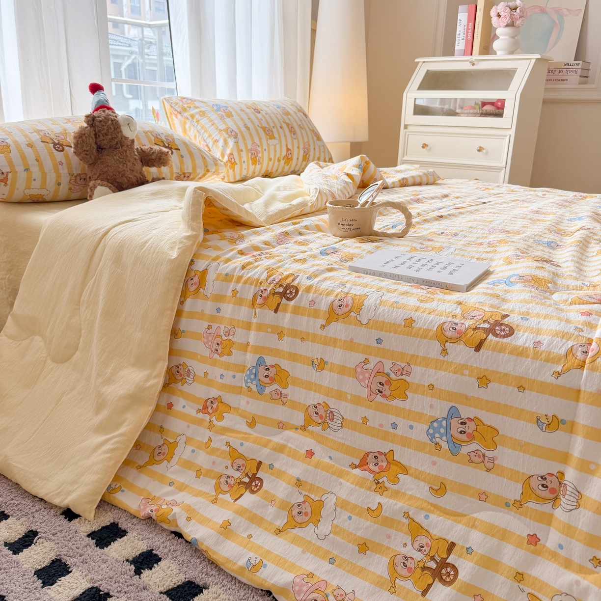 91家纺网 家纺一手货源 找家纺 温眠家纺 2026新款针织泡芙双层纱夏被四件套 魔法精灵