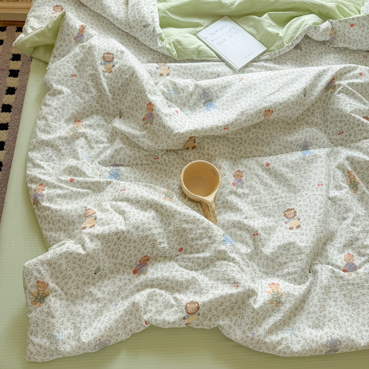 91家纺网 家纺一手货源 找家纺 温眠家纺 2026新款针织泡芙双层纱夏被四件套 森语萌宠