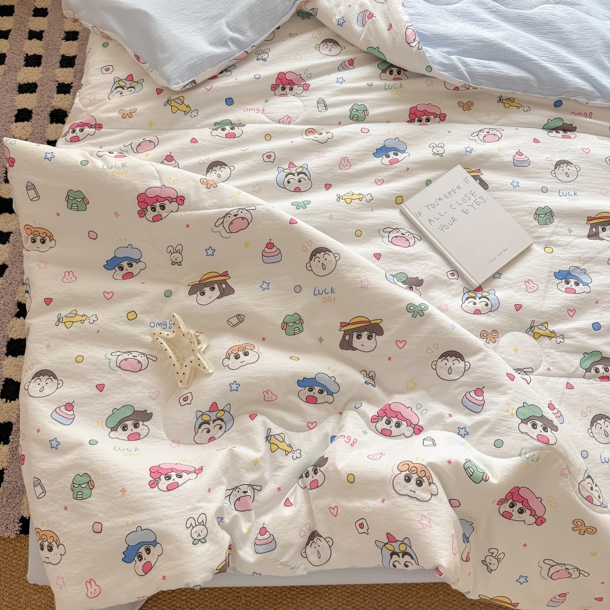 91家纺网 家纺一手货源 找家纺 温眠家纺 2026新款针织泡芙双层纱夏被四件套 童年