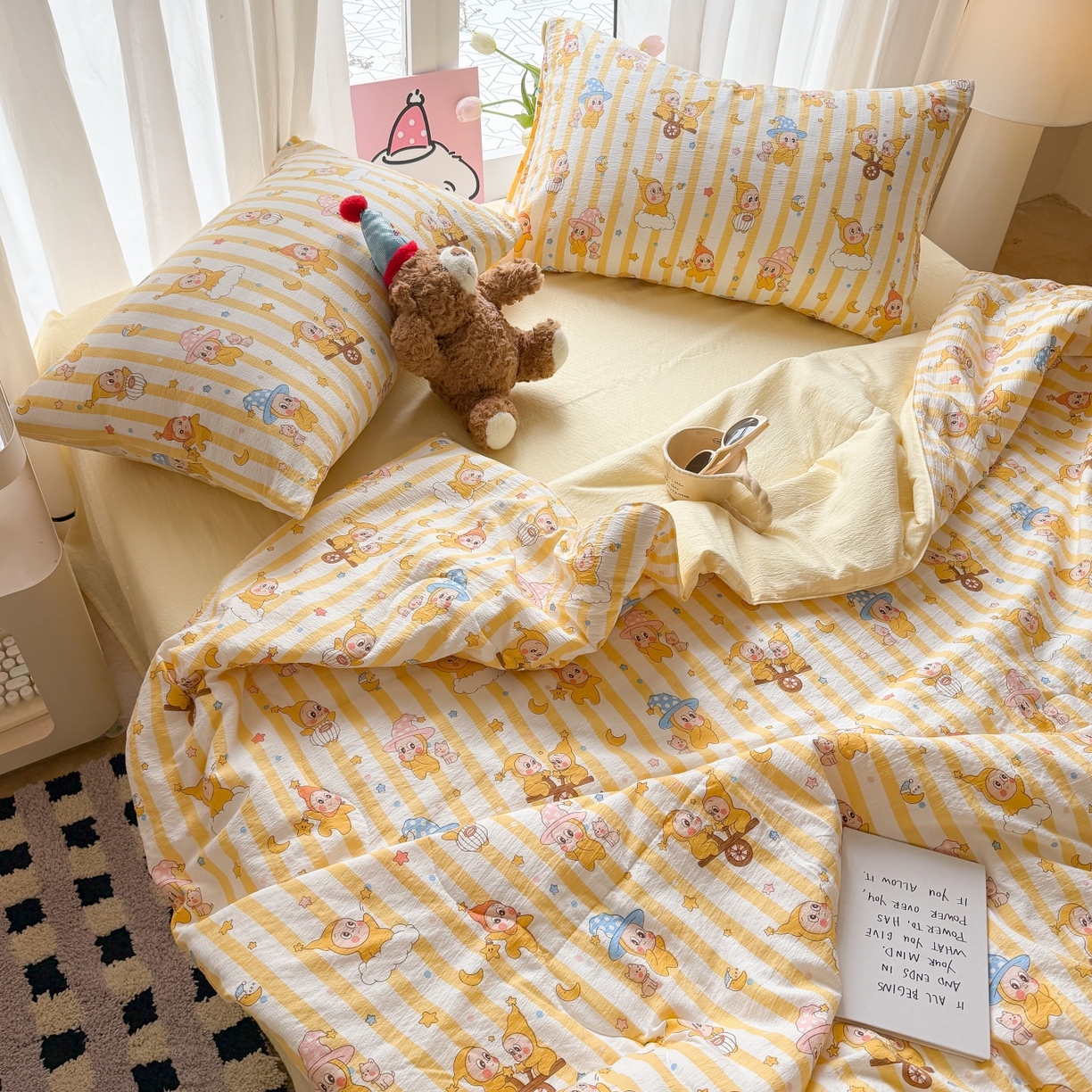 91家纺网 家纺一手货源 找家纺 温眠家纺 2026新款针织泡芙双层纱夏被四件套 魔法精灵