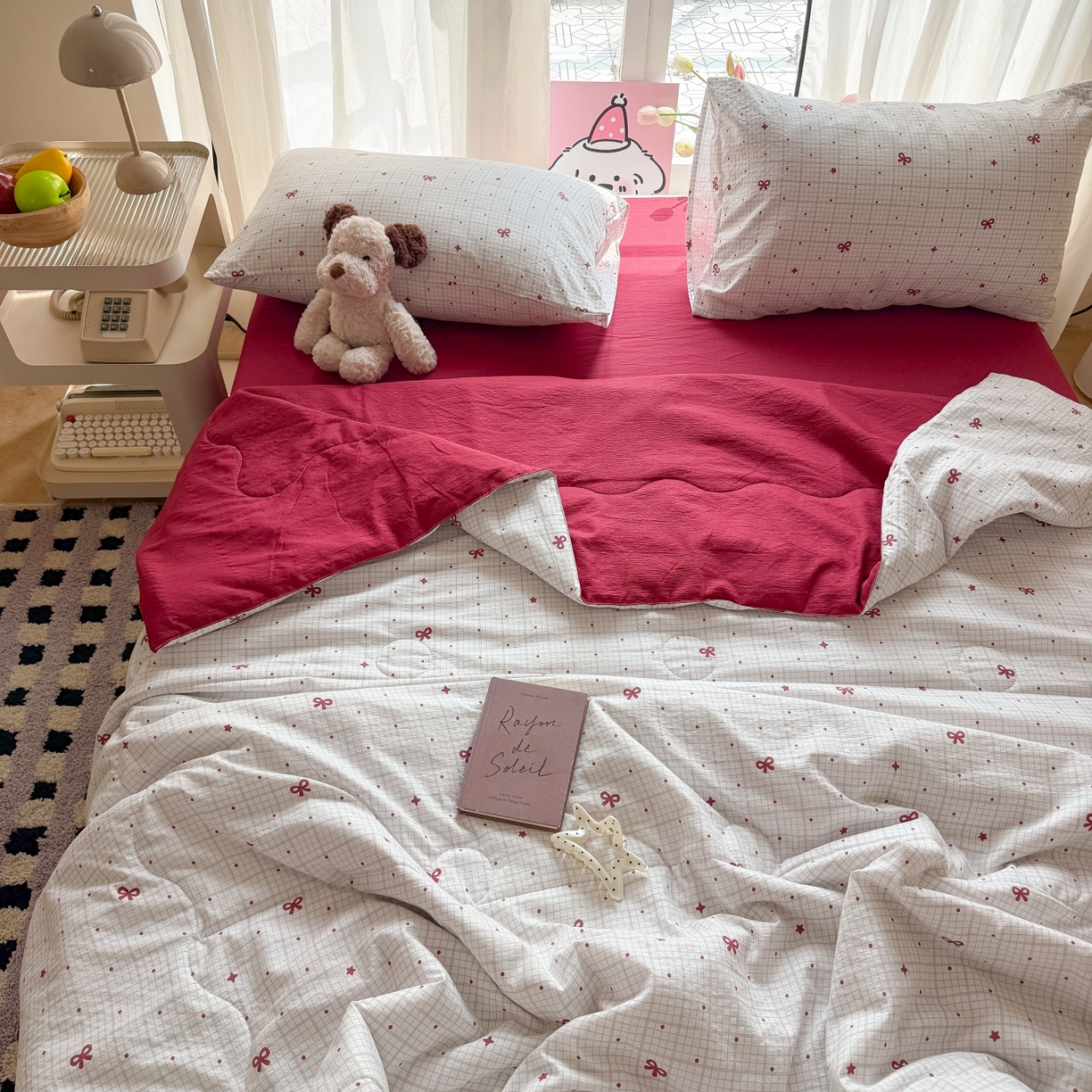 91家纺网 家纺一手货源 找家纺 温眠家纺 2026新款针织泡芙双层纱夏被四件套 星光灿烂