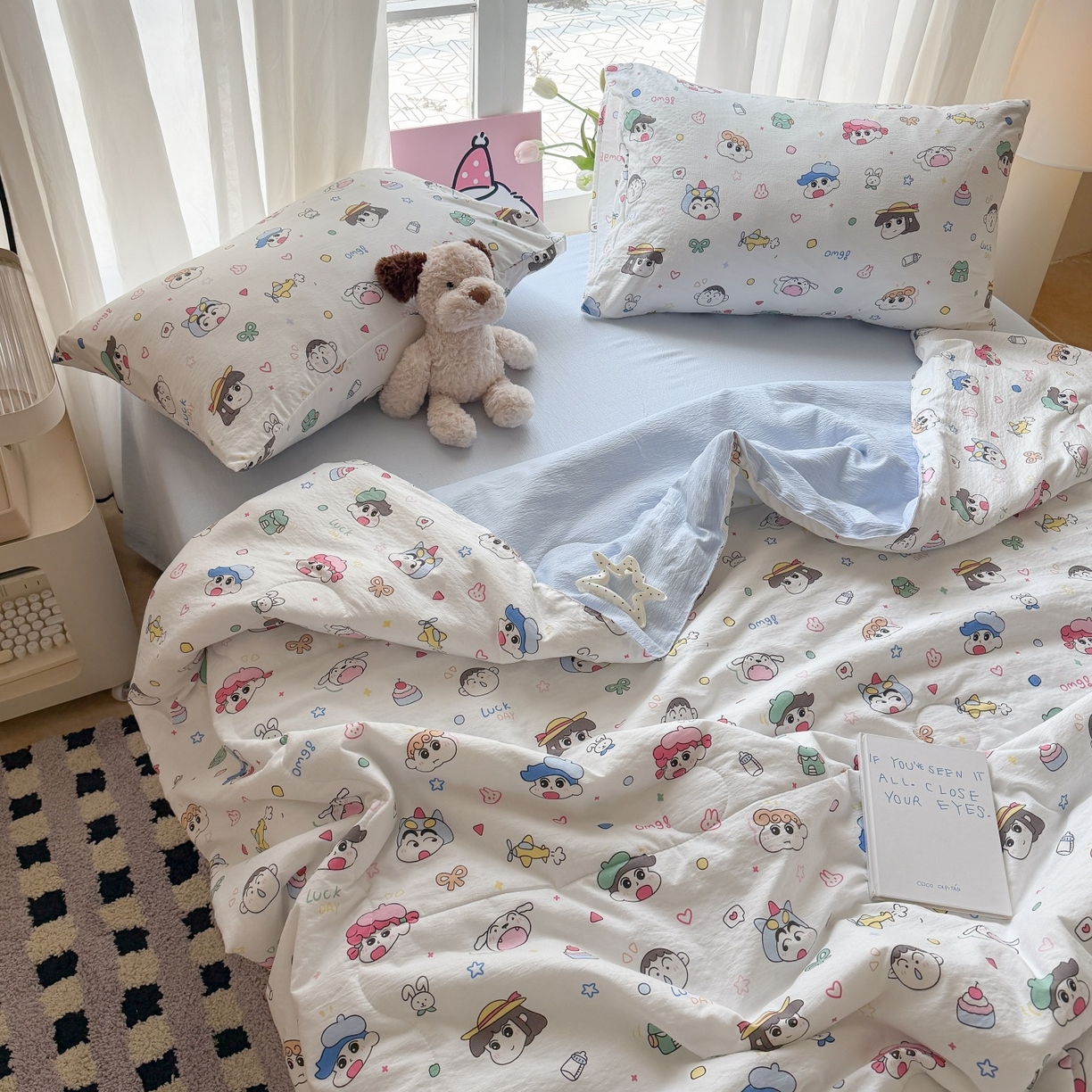 91家纺网 家纺一手货源 找家纺 温眠家纺 2026新款针织泡芙双层纱夏被四件套 童年