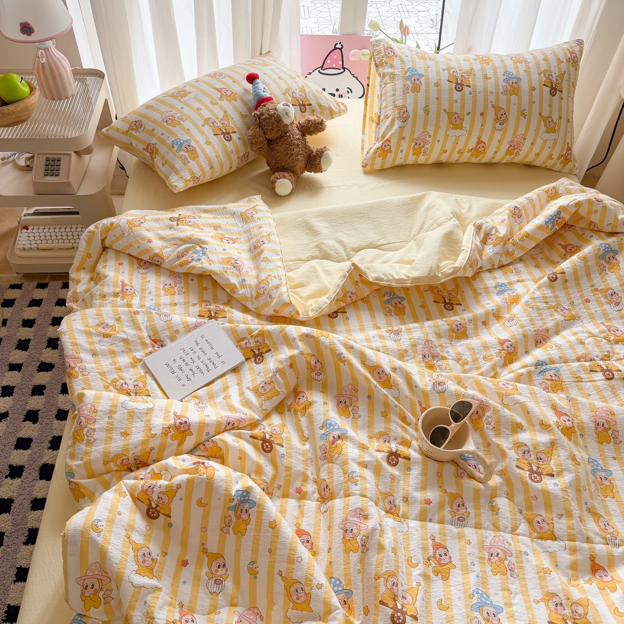 91家纺网 家纺一手货源 找家纺 温眠家纺 2026新款针织泡芙双层纱夏被四件套 魔法精灵