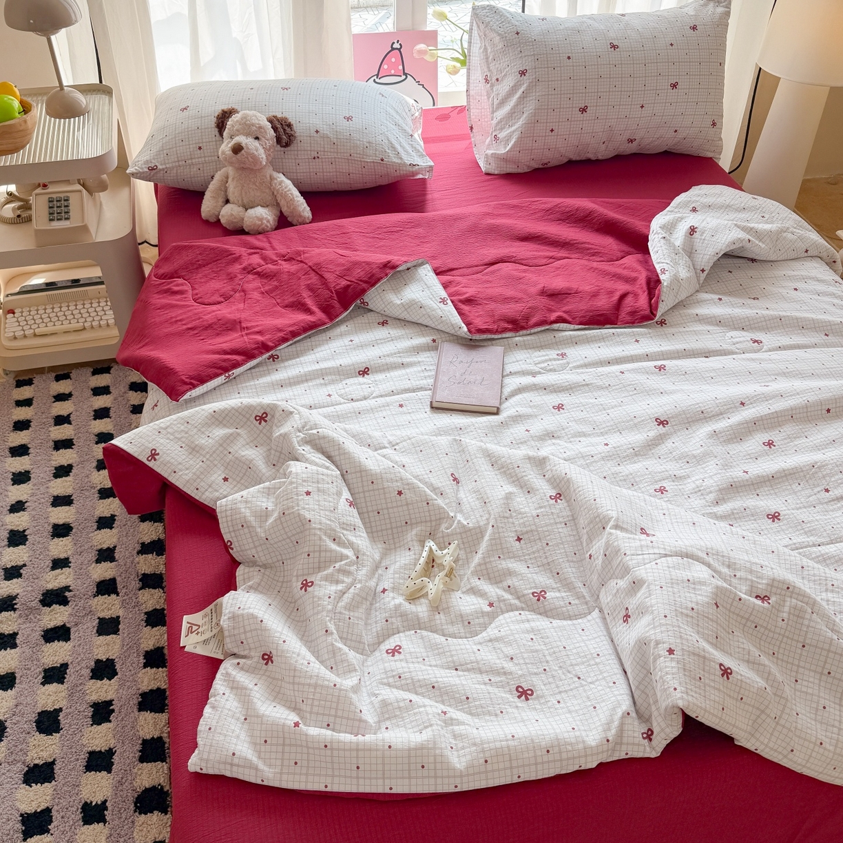 91家纺网 家纺一手货源 找家纺 温眠家纺 2026新款针织泡芙双层纱夏被四件套 星光灿烂