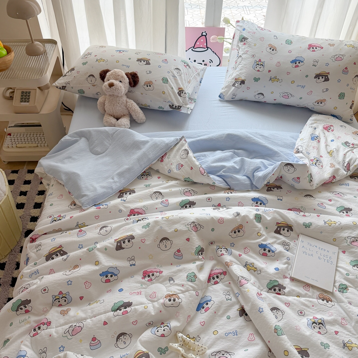 91家纺网 家纺一手货源 找家纺 温眠家纺 2026新款针织泡芙双层纱夏被四件套 童年