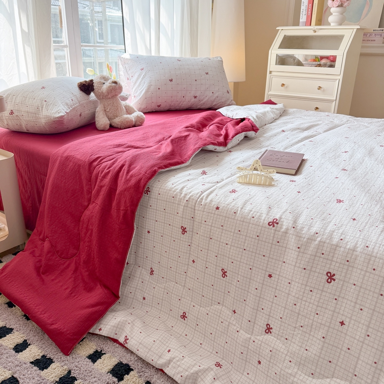 91家纺网 家纺一手货源 找家纺 温眠家纺 2026新款针织泡芙双层纱夏被四件套 星光灿烂