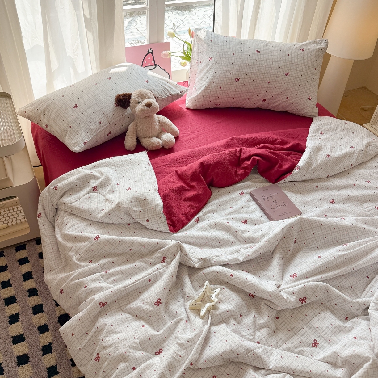 91家纺网 家纺一手货源 找家纺 温眠家纺 2026新款针织泡芙双层纱夏被四件套 星光灿烂