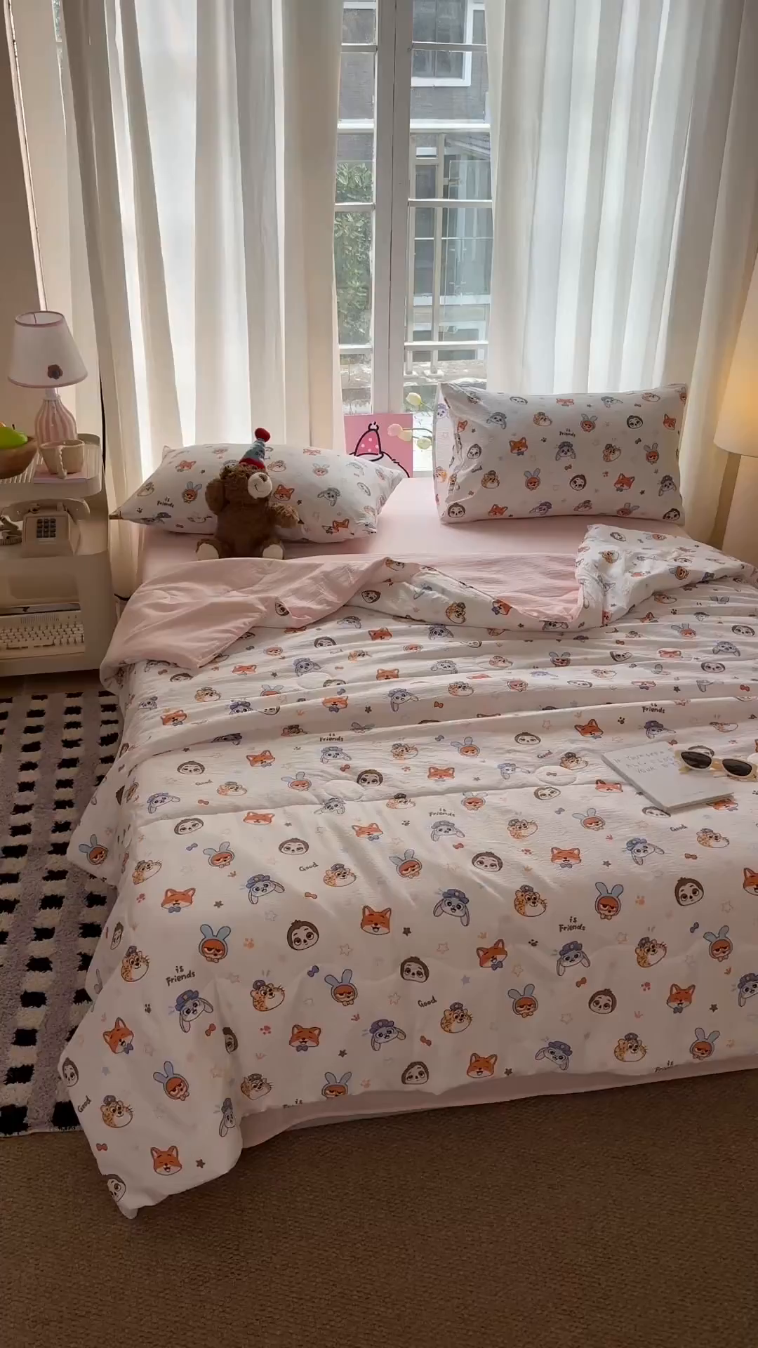 91家纺网 家纺一手货源 找家纺 温眠家纺 2026新款针织泡芙双层纱夏被四件套 萌趣伙伴