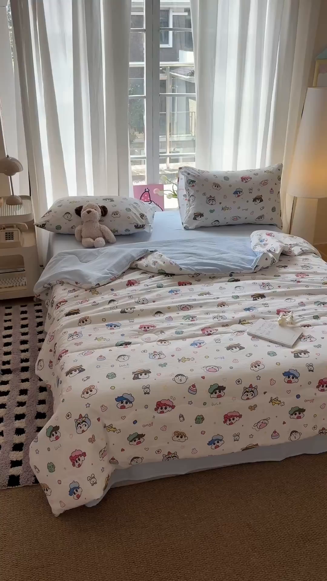 91家纺网 家纺一手货源 找家纺 温眠家纺 2026新款针织泡芙双层纱夏被四件套 童年