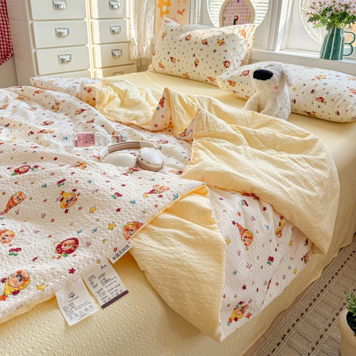 91家纺网 家纺一手货源 找家纺 （总）小桃姐家纺 2026新款泡芙棉双层纱夏被空调被四件套小清新泡泡纱夏被卡通夏凉被空调被