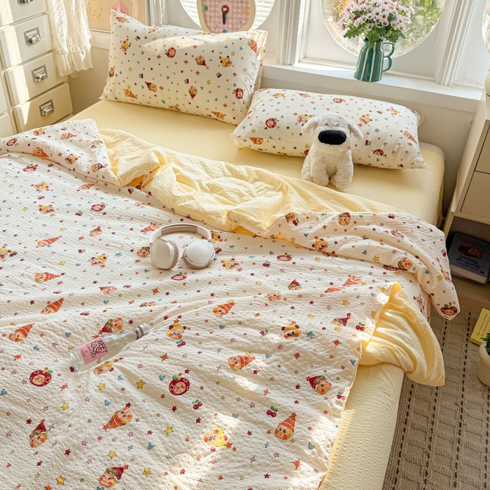 91家纺网 家纺一手货源 找家纺 （总）小桃姐家纺 2026新款泡芙棉双层纱夏被空调被四件套小清新泡泡纱夏被卡通夏凉被空调被