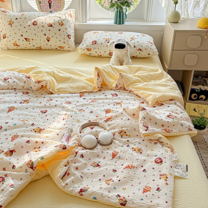 91家纺网 家纺一手货源 找家纺 （总）小桃姐家纺 2026新款泡芙棉双层纱夏被空调被四件套小清新泡泡纱夏被卡通夏凉被空调被