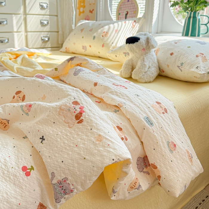 91家纺网 家纺一手货源 找家纺 小桃姐家纺 2026新款泡芙棉双层纱夏被空调被四件套小清新泡泡纱夏被卡通夏凉被空调被 蛋糕狗