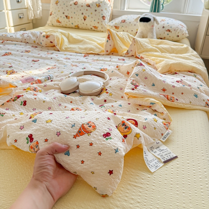 91家纺网 家纺一手货源 找家纺 （总）小桃姐家纺 2026新款泡芙棉双层纱夏被空调被四件套小清新泡泡纱夏被卡通夏凉被空调被