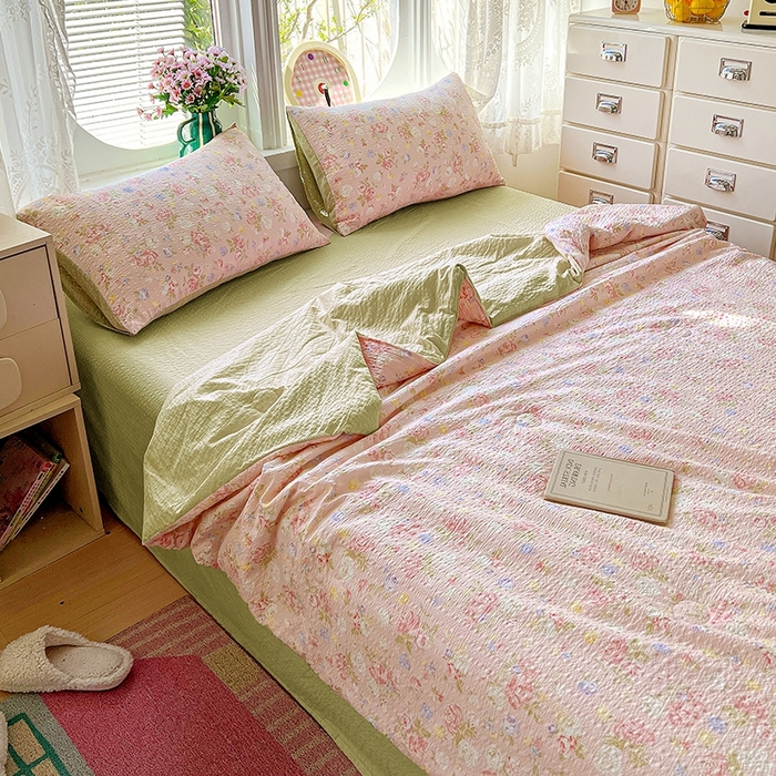 91家纺网 家纺一手货源 找家纺 小桃姐家纺 2026新款泡芙棉双层纱夏被空调被四件套小清新泡泡纱夏被卡通夏凉被空调被 知晓