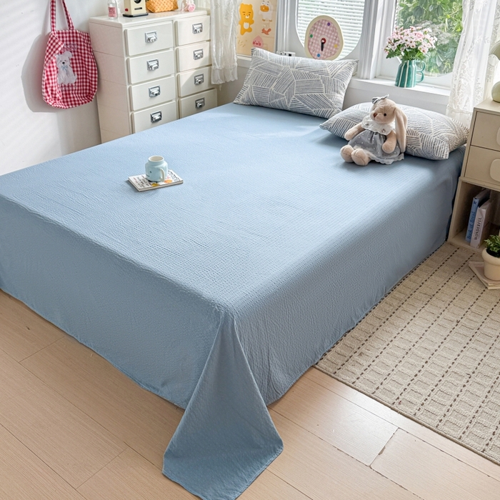 91家纺网 家纺一手货源 找家纺 小桃姐家纺 2026新款泡芙棉双层纱夏被空调被四件套小清新泡泡纱夏被卡通夏凉被空调被 蓝条纹