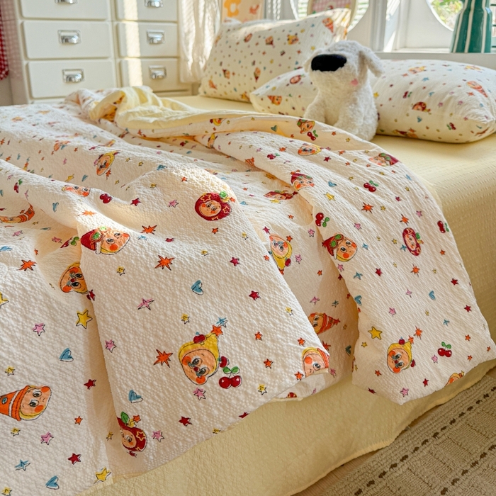 91家纺网 家纺一手货源 找家纺 小桃姐家纺 2026新款泡芙棉双层纱夏被空调被四件套小清新泡泡纱夏被卡通夏凉被空调被 苹果星星