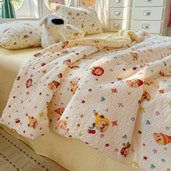 91家纺网 家纺一手货源 找家纺 小桃姐家纺 2026新款泡芙棉双层纱夏被空调被四件套小清新泡泡纱夏被卡通夏凉被空调被 苹果星星