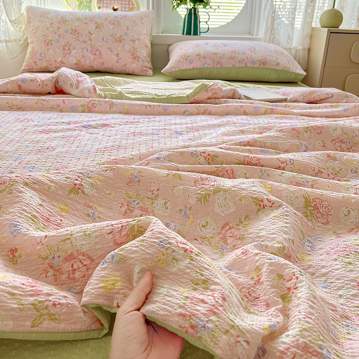 小桃姐家纺 2026新款泡芙棉双层纱夏被空调被四件套小清新泡泡纱夏被卡通夏凉被空调被 知晓