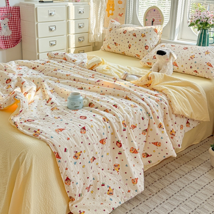 91家纺网 家纺一手货源 找家纺 小桃姐家纺 2026新款泡芙棉双层纱夏被空调被四件套小清新泡泡纱夏被卡通夏凉被空调被 苹果星星