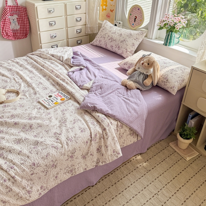 91家纺网 家纺一手货源 找家纺 小桃姐家纺 2026新款泡芙棉双层纱夏被空调被四件套小清新泡泡纱夏被卡通夏凉被空调被 紫韵